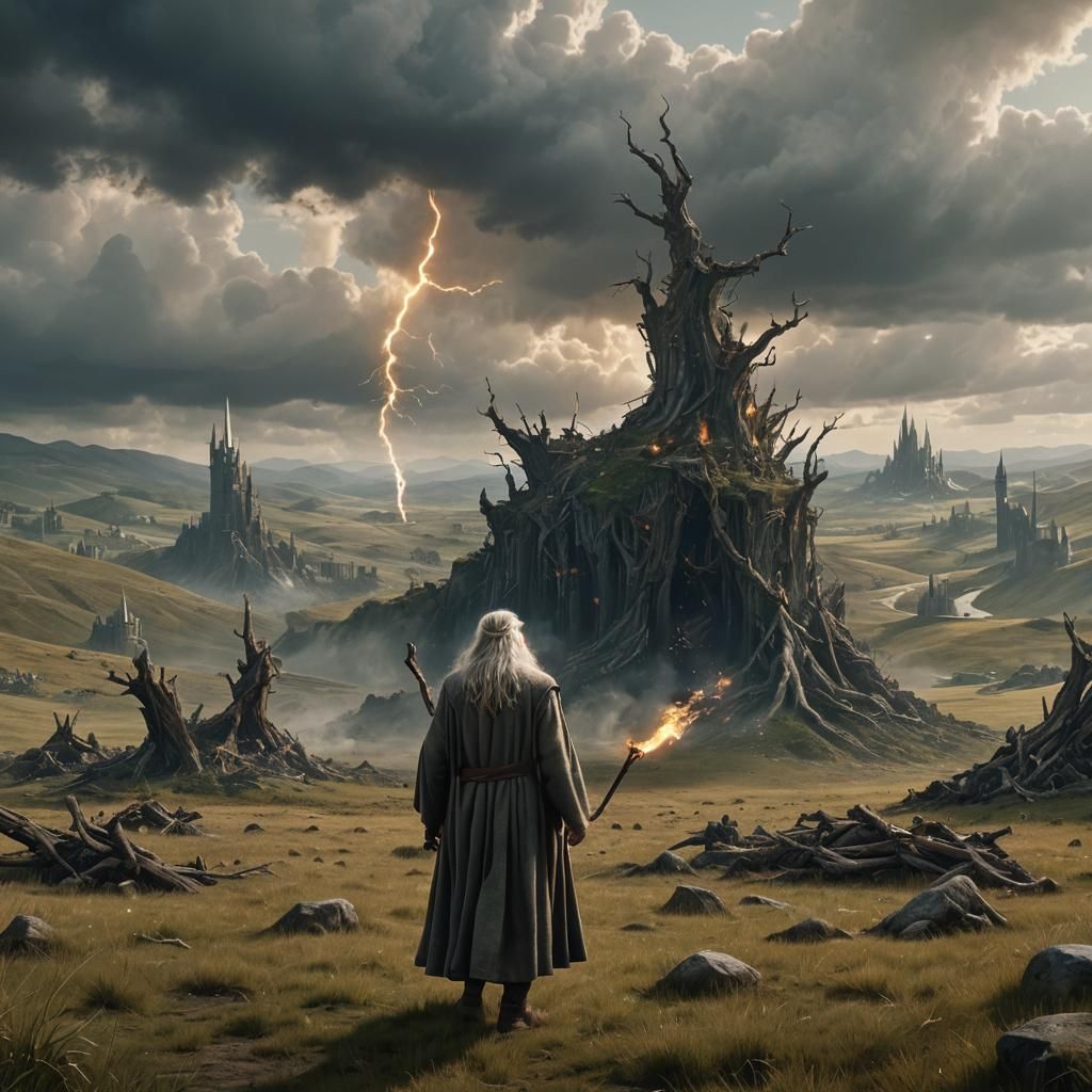 Epic Wizard Duel in a Fantastical Landscape