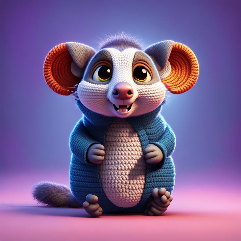 Cute Crochet Possum: 3D Digital Art