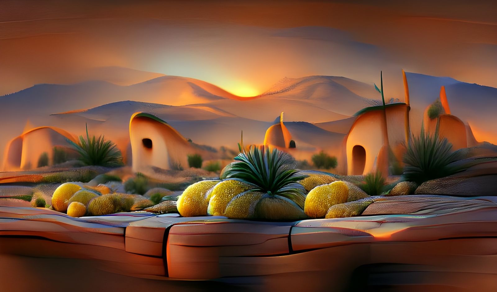 Desert Kingdom Sunset in Rococo Art Nouveau Style