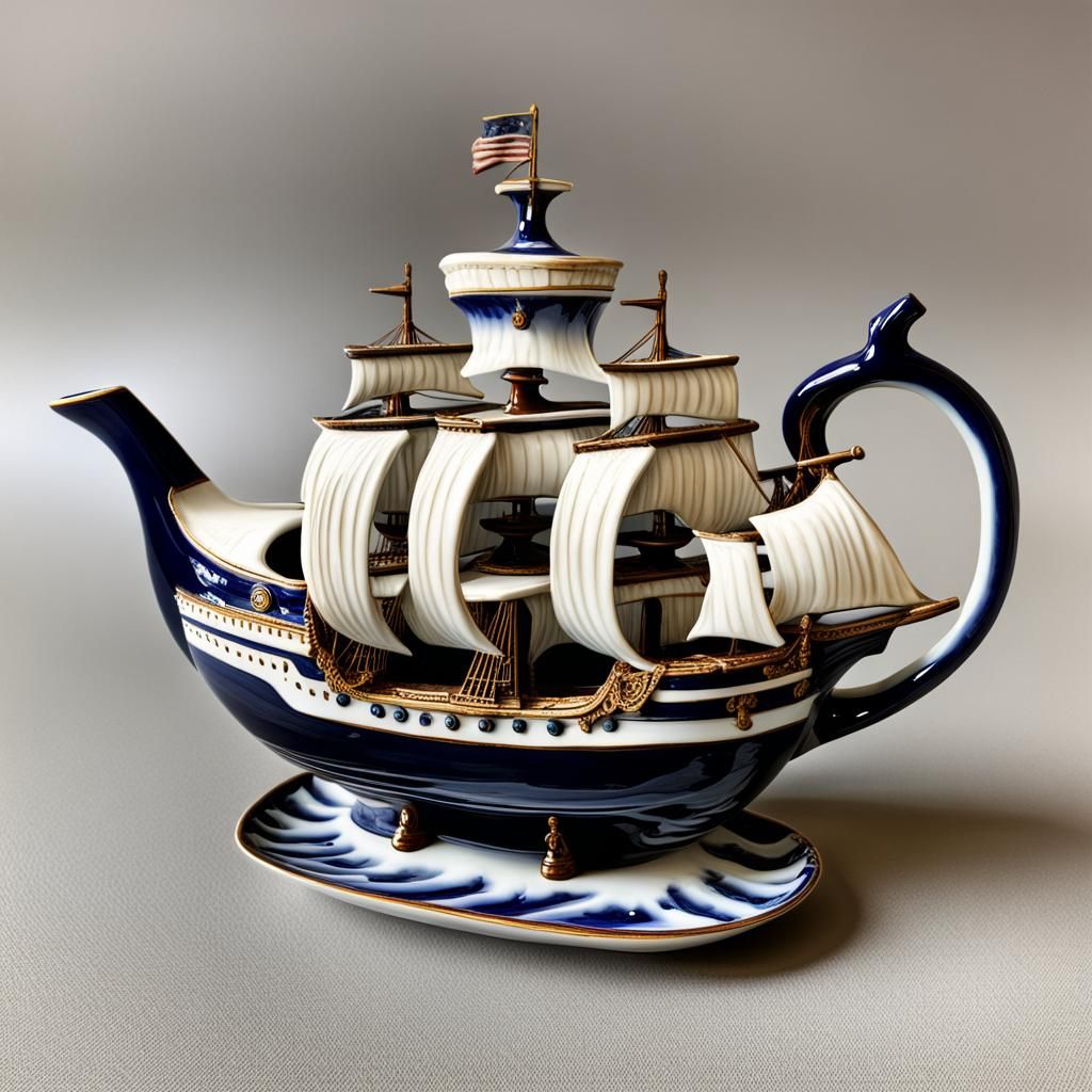Galleon Ship Teapot Porcelain Ornament