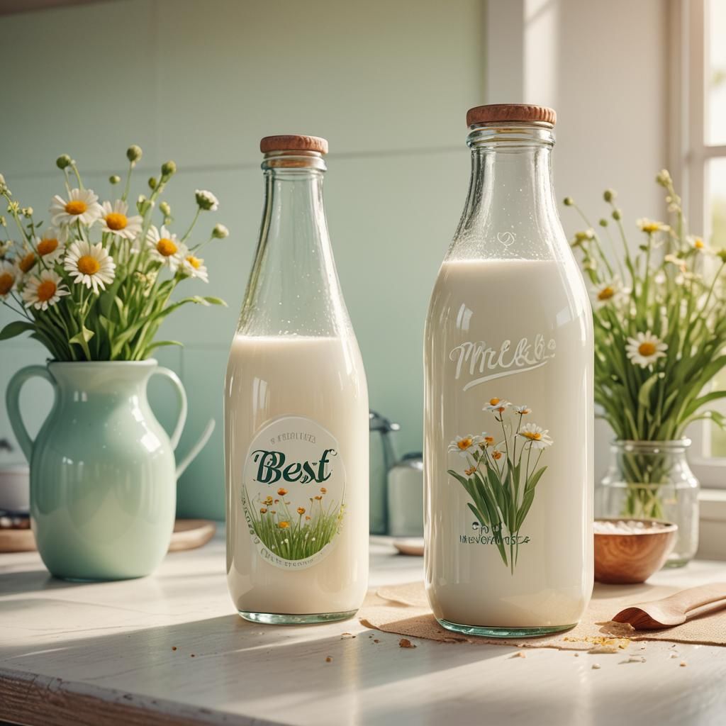 Vintage Milk Bottle Still Life: Photorealistic Digital Art