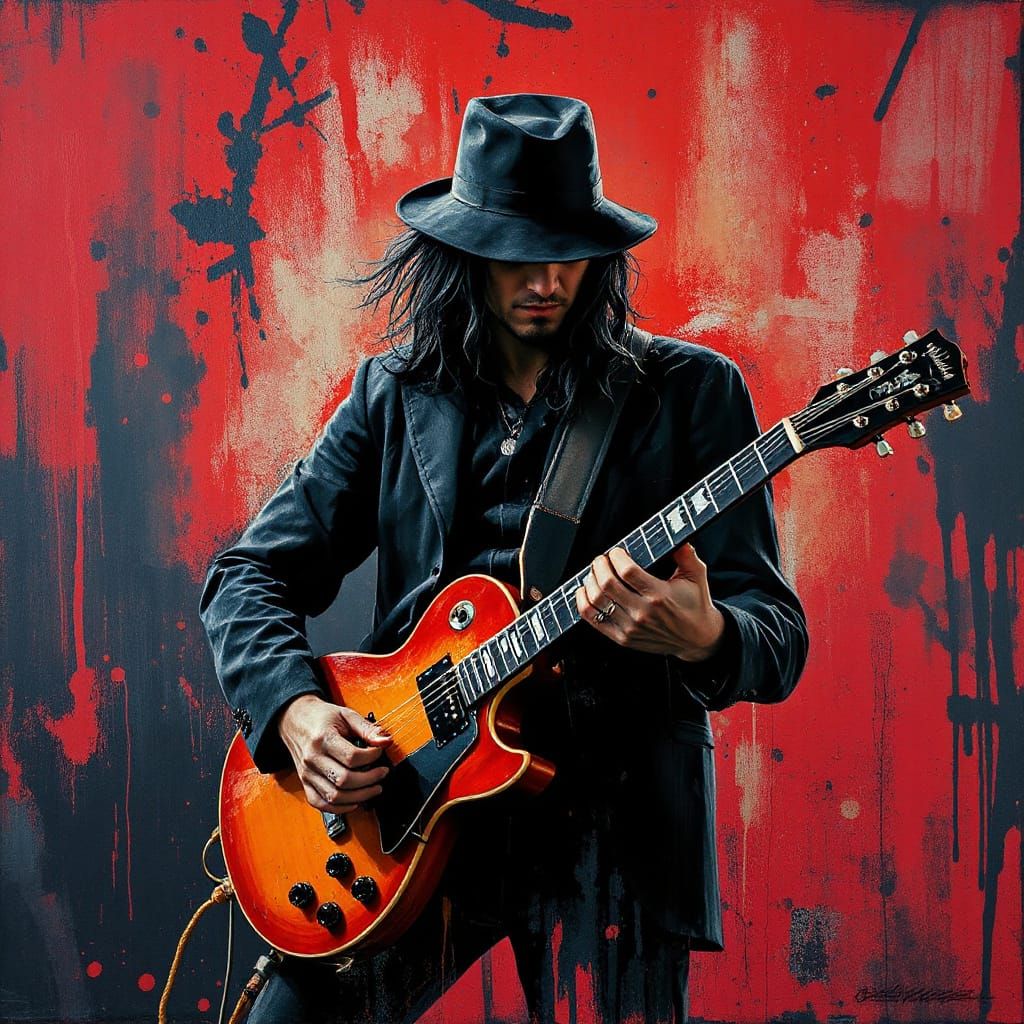 Gothic Rock Guitarist in Expressionist Style
