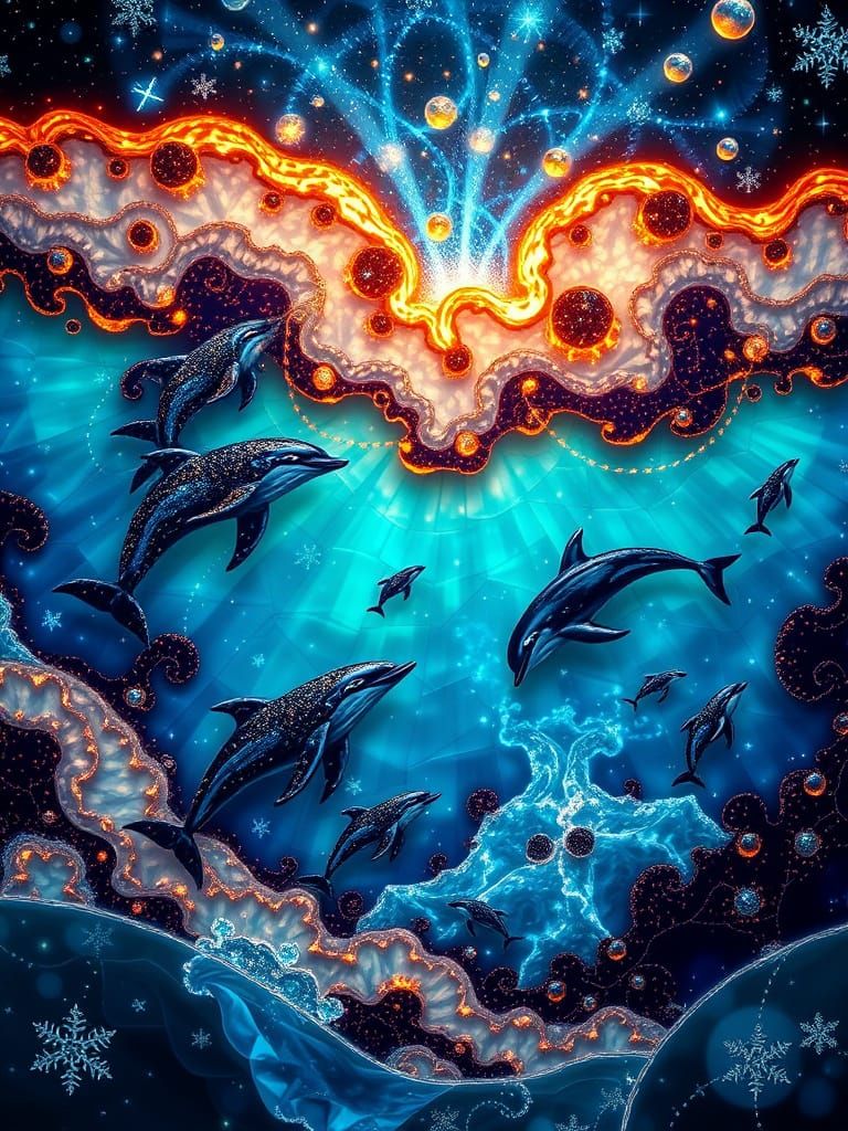 Bioluminescent Fractal Quilt with Celestial Scenes