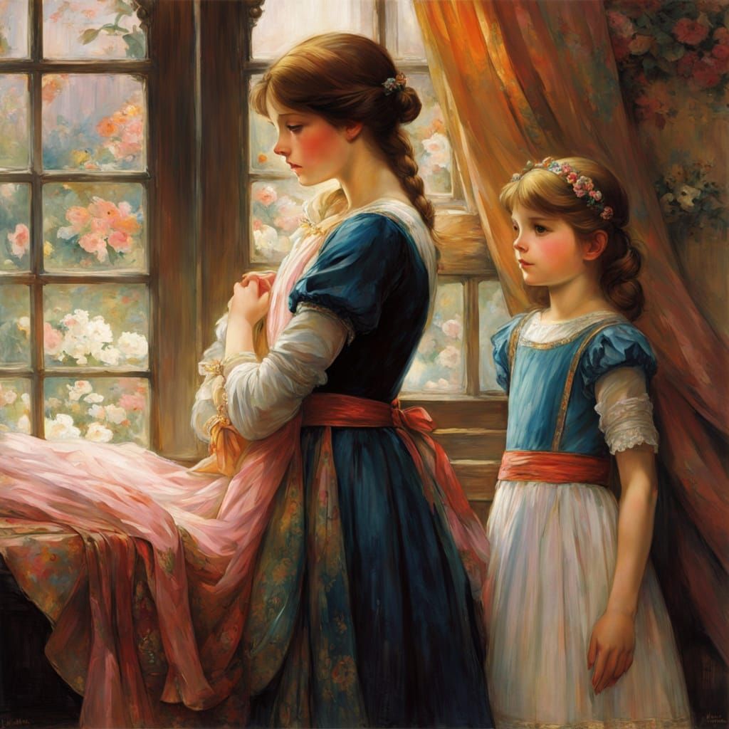 Girl Hiding, Waterhouse Style Anime Art