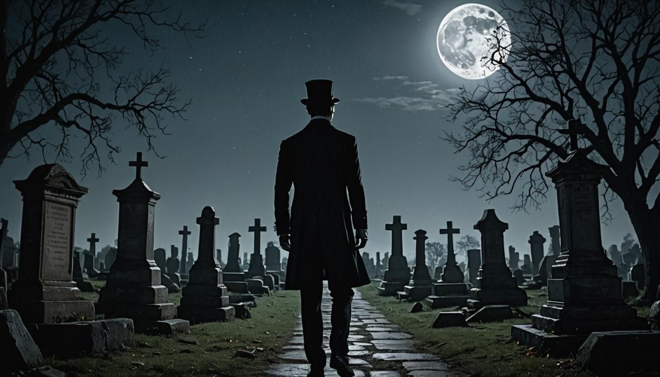 Eerie Cemetery Portrait Under Moonlight in Photorealistic St...
