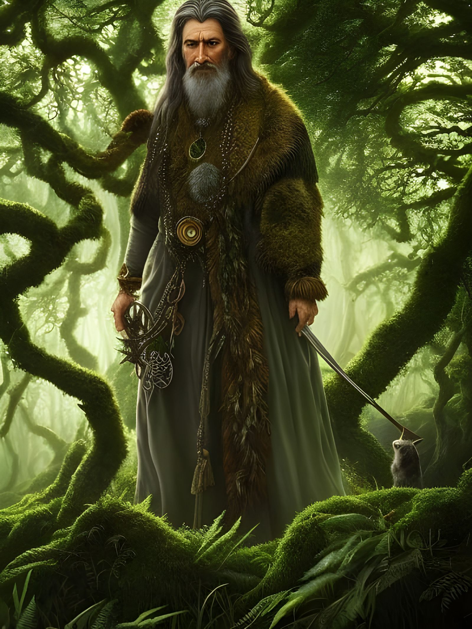 Celtic Druid in Enchanted Forest, Digital Art