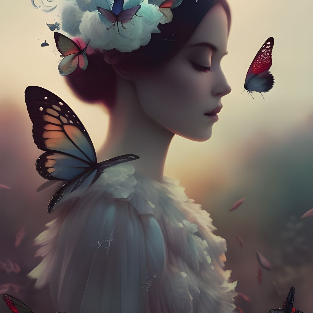 Fairy Girl with Butterflies: Neo-Victorian Collage Art