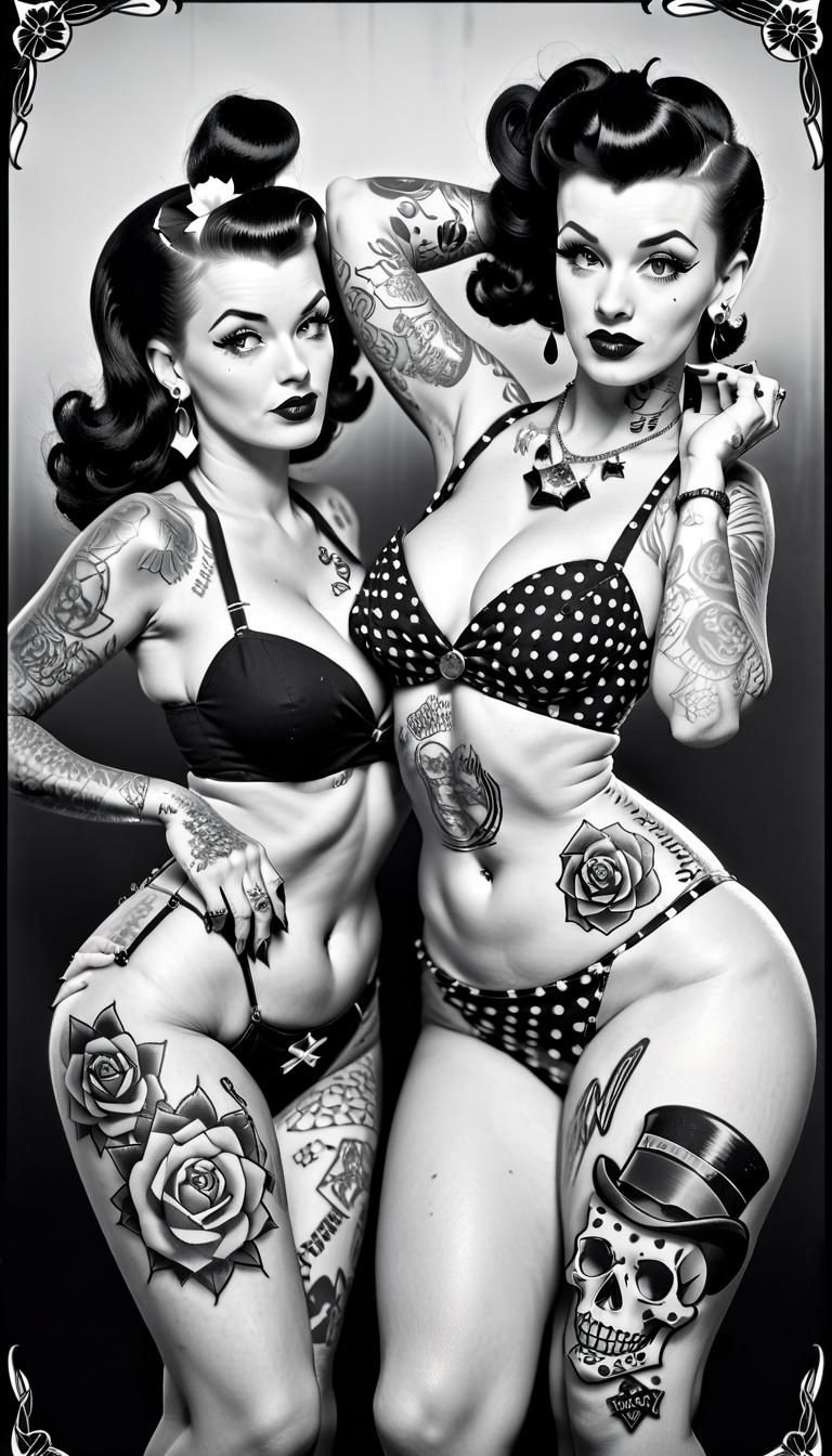 Tattooed Women in Burlesque Psychobilly Pinup Style
