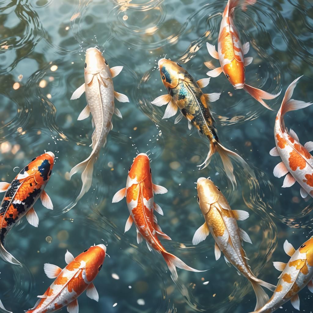 Kohaku and sanke koi swimming in clear water