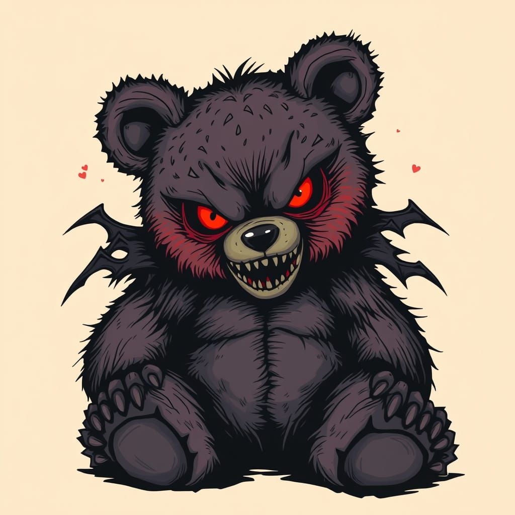 Menacing Teddy Bear in Indie Art Style