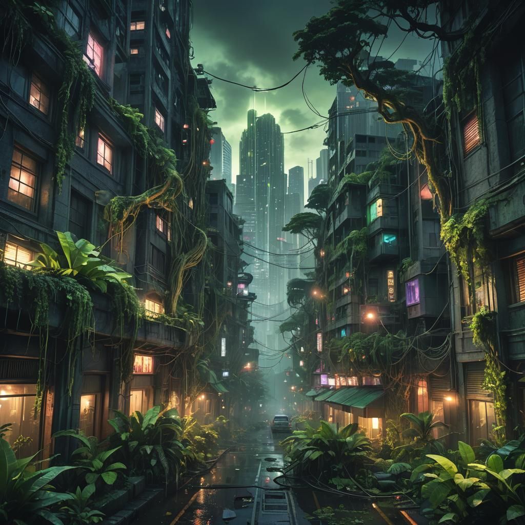 Lush Greeneries Overtake Gloomy Dilapidated City