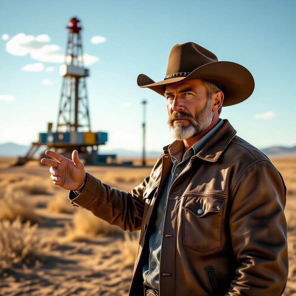Determined Landman on Sun-Baked Oil Field