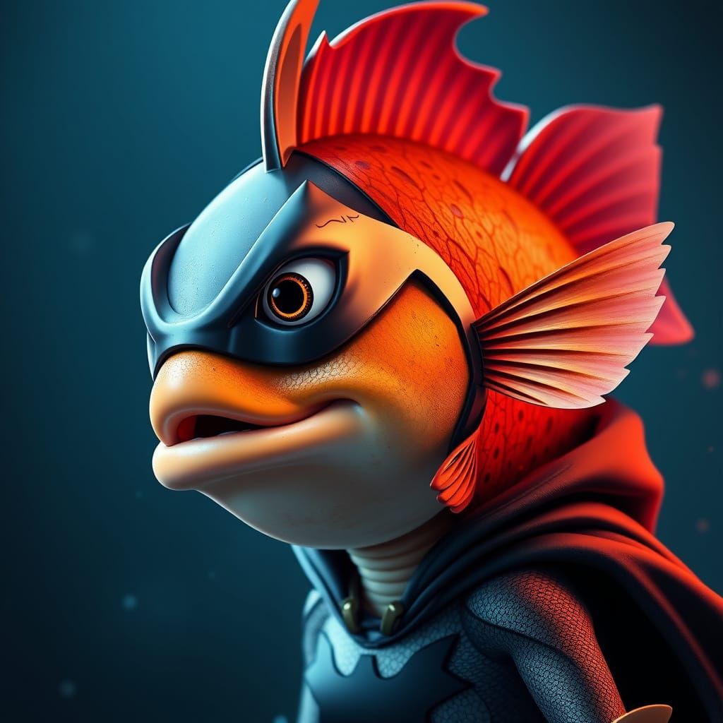 Dynamic Batman Fish in Vibrant Pixar Style