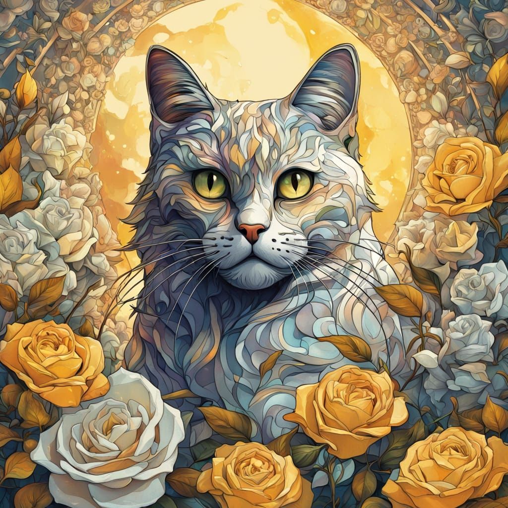 Cat and flowers