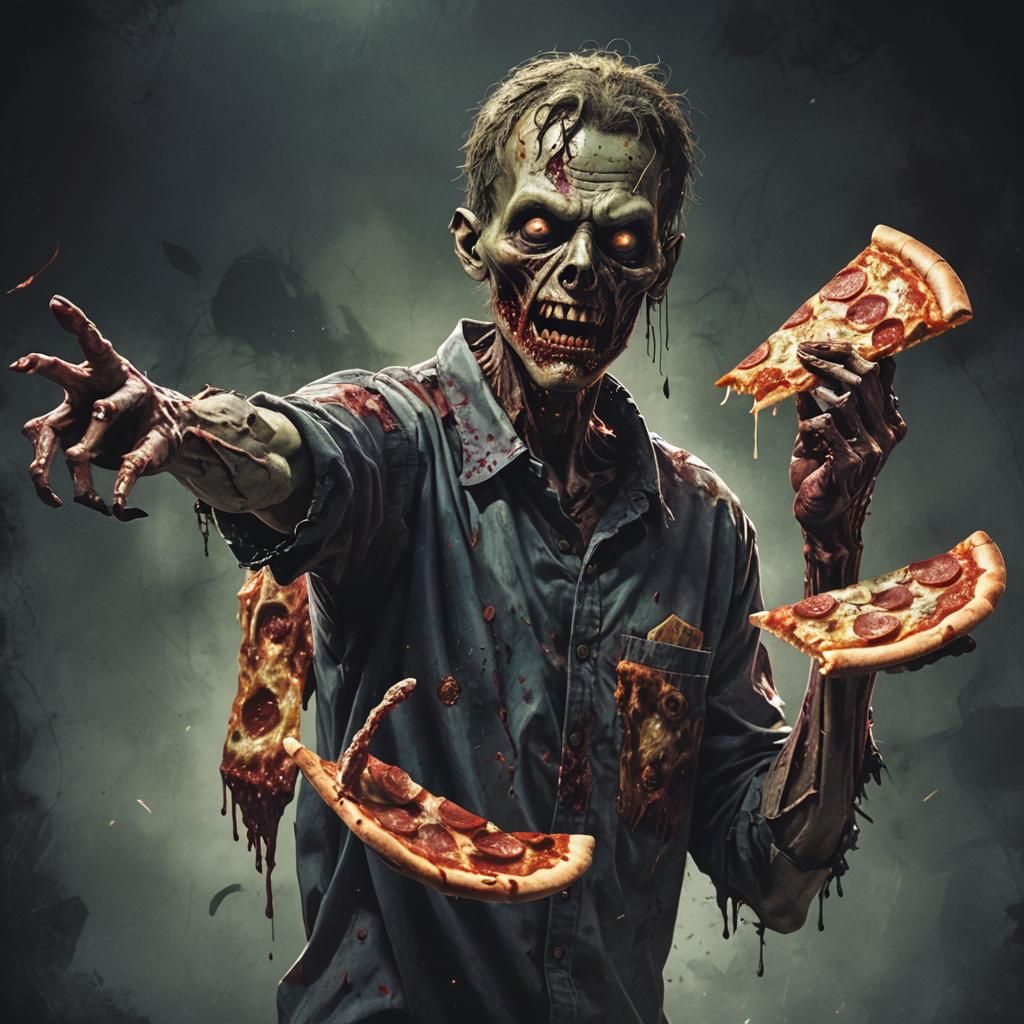 Gruesome Zombie Concept Art with Pizza