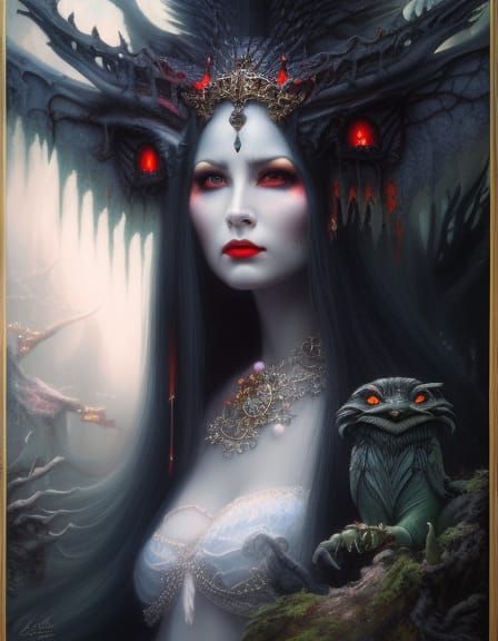 Eerie Portrait of Pontianak in Fantasy Jungle
