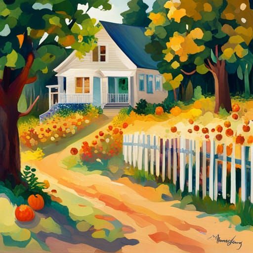 Autumn Pumpkin Patch in Gouache Watercolor Style