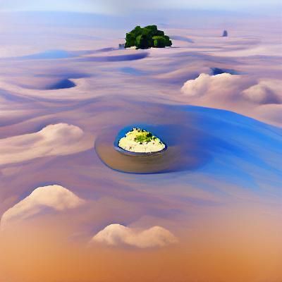 Surreal Floating Island in Empty Space