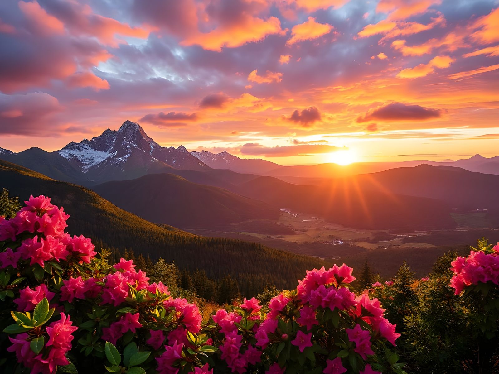 Mountain Sunrise in Vibrant Bloom