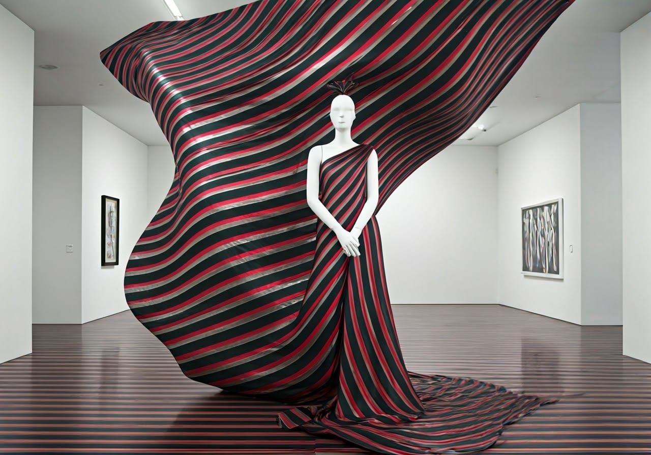 Elegant Mannequin Dazzles in Modern Art Gallery