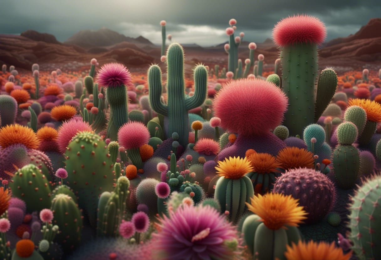 Pixar-Style Cacti Field with Anamorphic Lenses