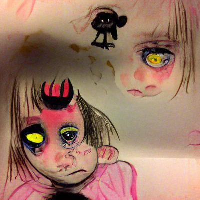 Stylized Demon Girl Portrait with Black Eyes