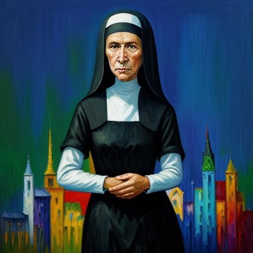 Nun in Neo-Impressionism Expressionist Style