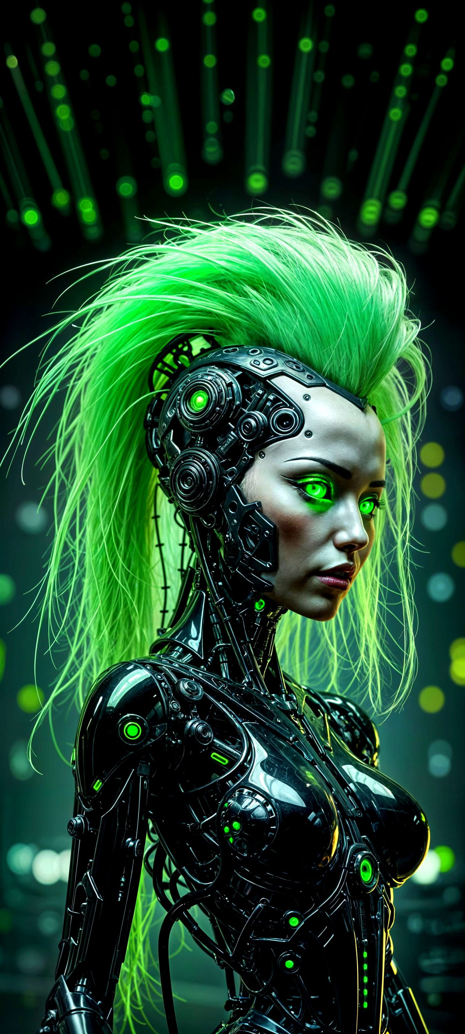 Gothic Gynoid Cyborg with Green Mohawk in Pinup Pose