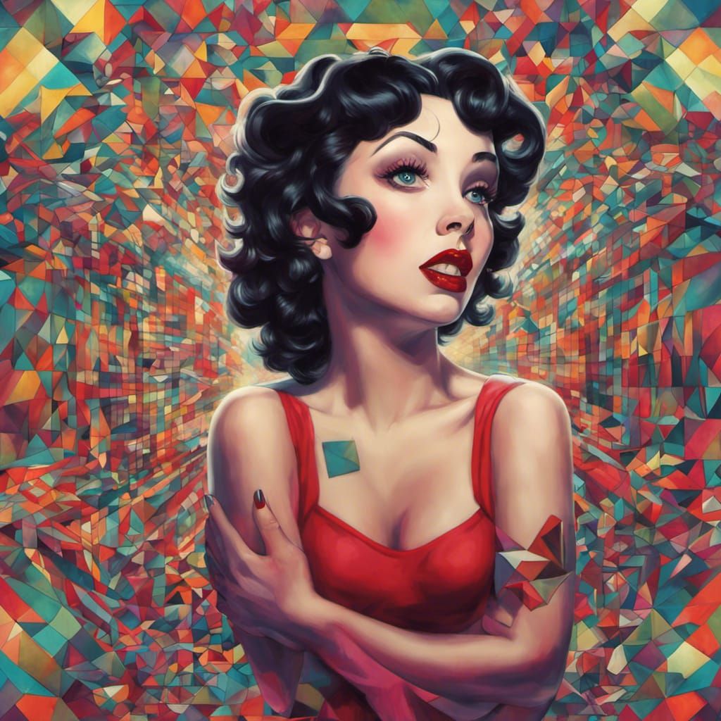 Nightmare Monster Pursues Betty Boop in Detailed Painting