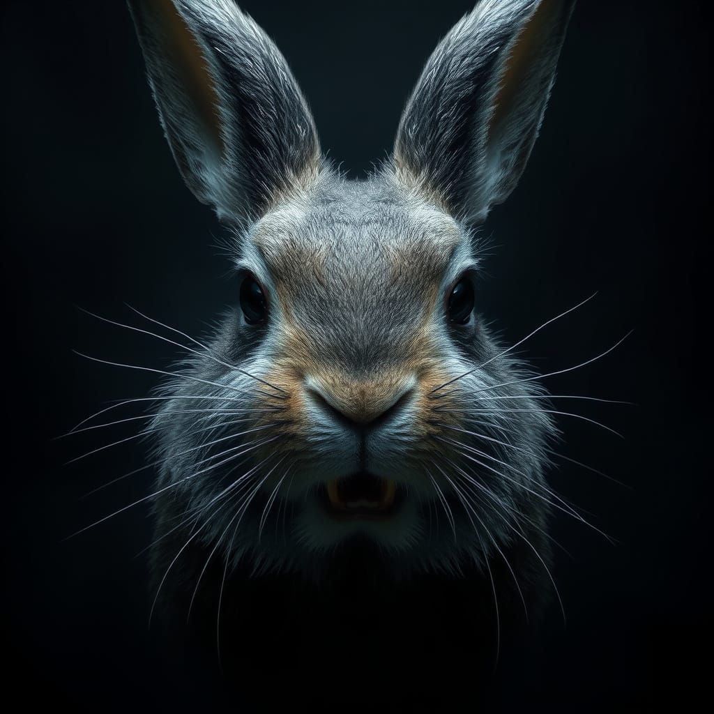 Menacing Dark Killer Rabbit Head in HDR Oil Painting