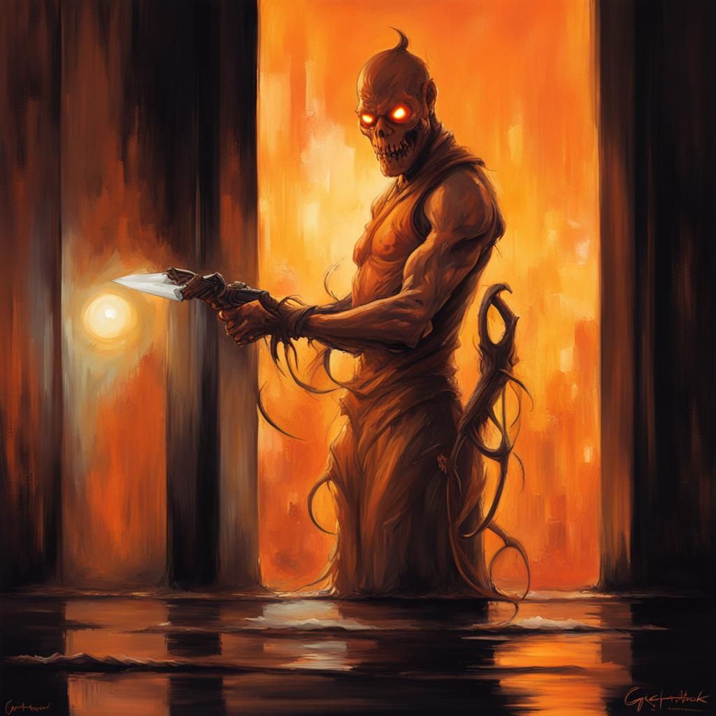 Sinister Orange Figure in Fantasy Art Style
