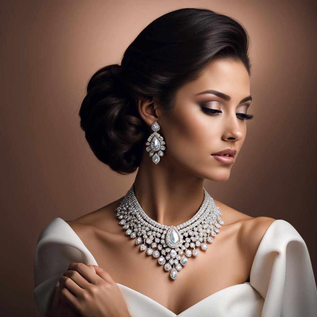 Elegant Woman Wearing Diamond Jewelry