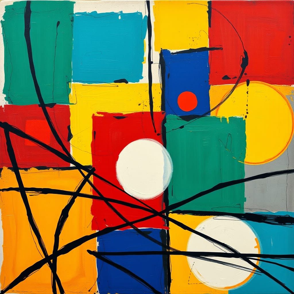 Abstract Expressionist Composition with Geometric Shapes