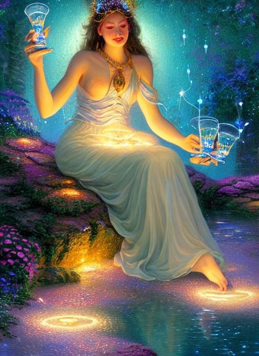 Star Goddess with Crystal Cups in Art Nouveau Style