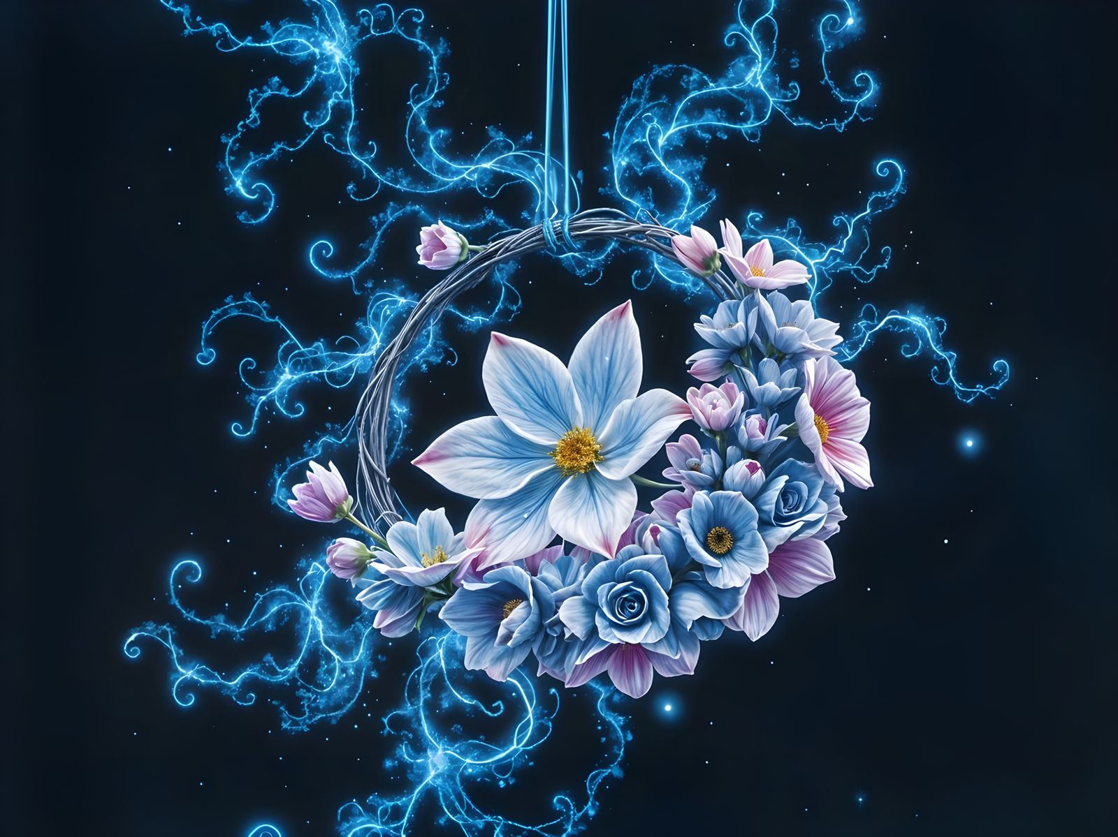 Cosmic Floral Array in Neon Shimmer