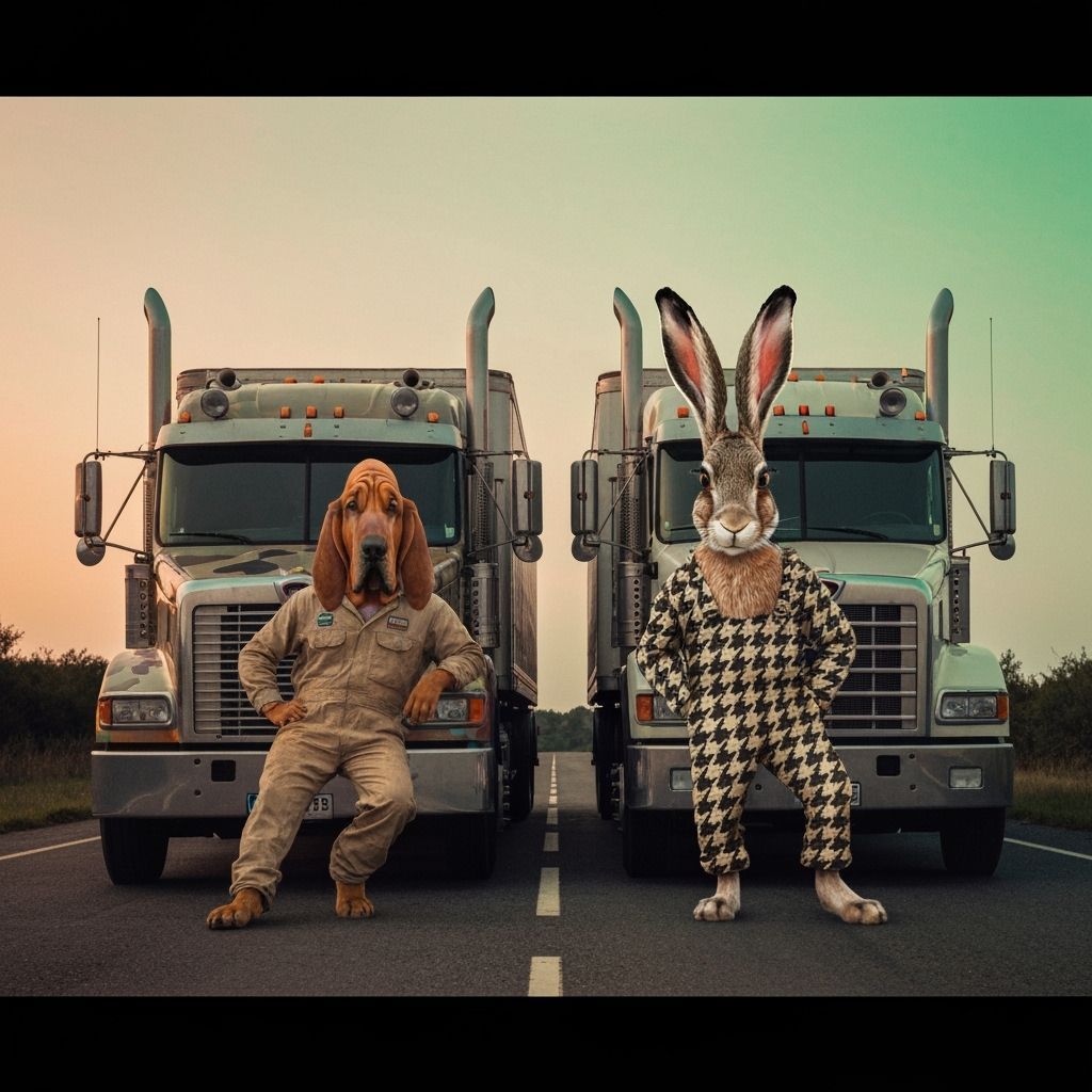 Animal Truckers: Bloodhound & Hare Duo at Dusk