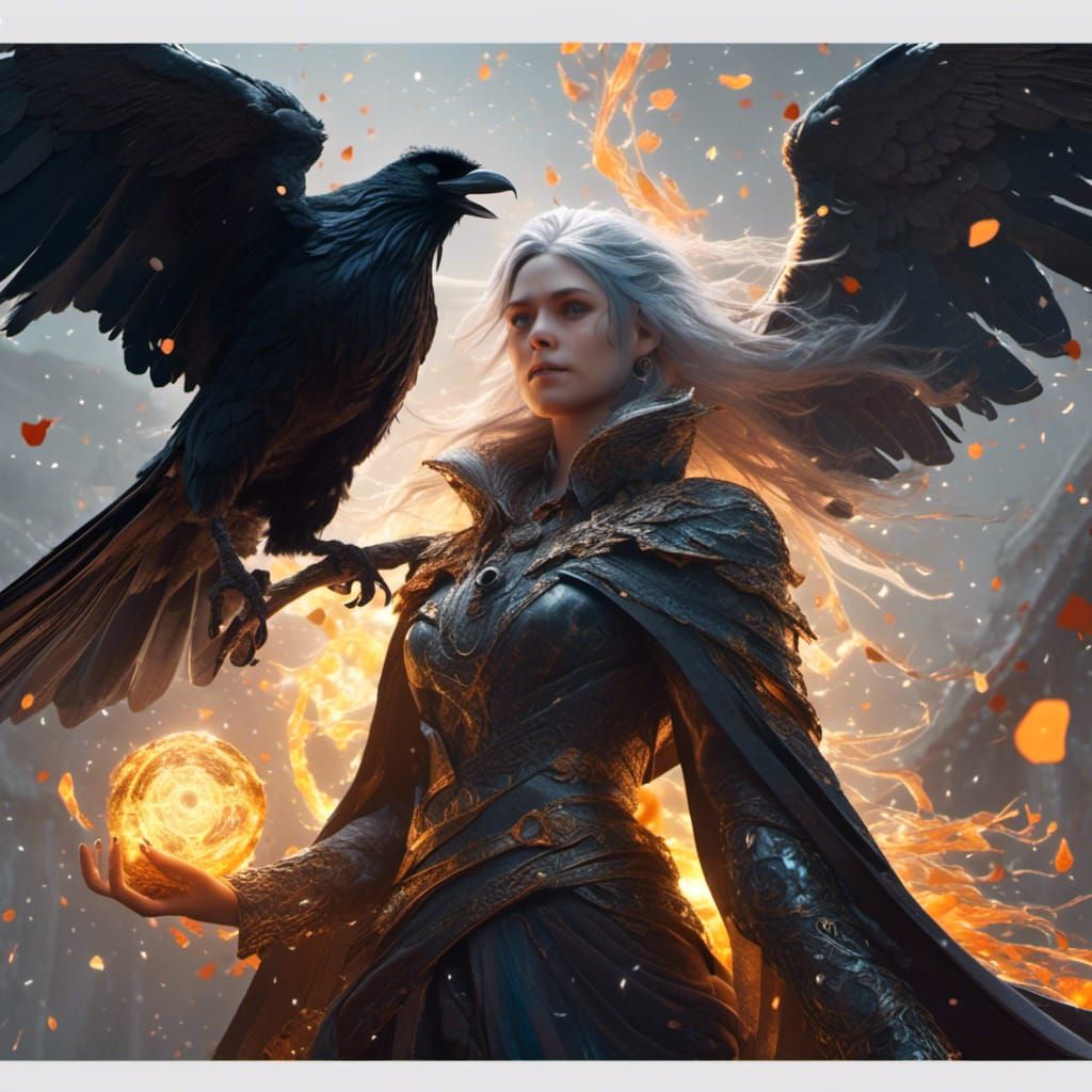 Viking Sorceress Conjuring Ravens and Death