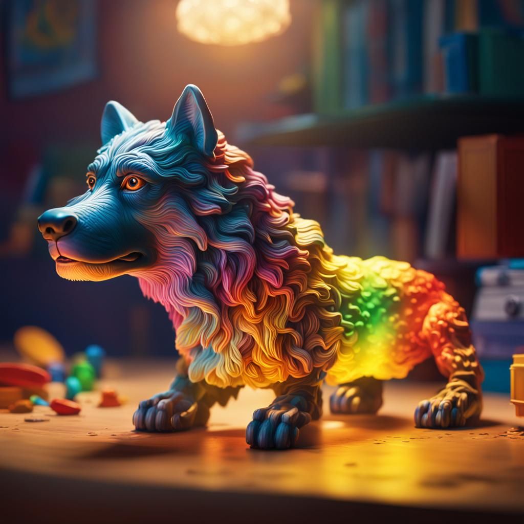Hyperrealistic Woolf Toy Radiating Light