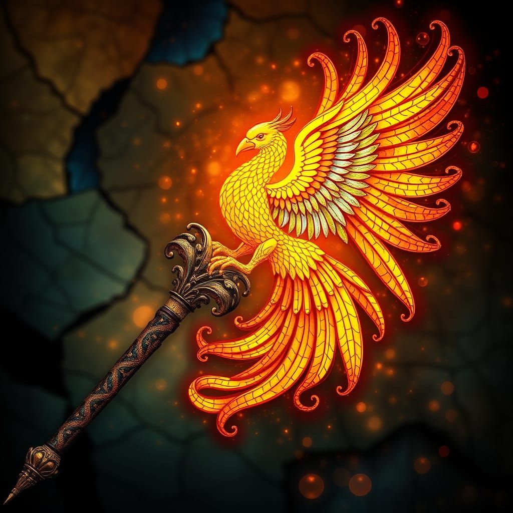 Golden Phoenix Wand in Art Nouveau Style