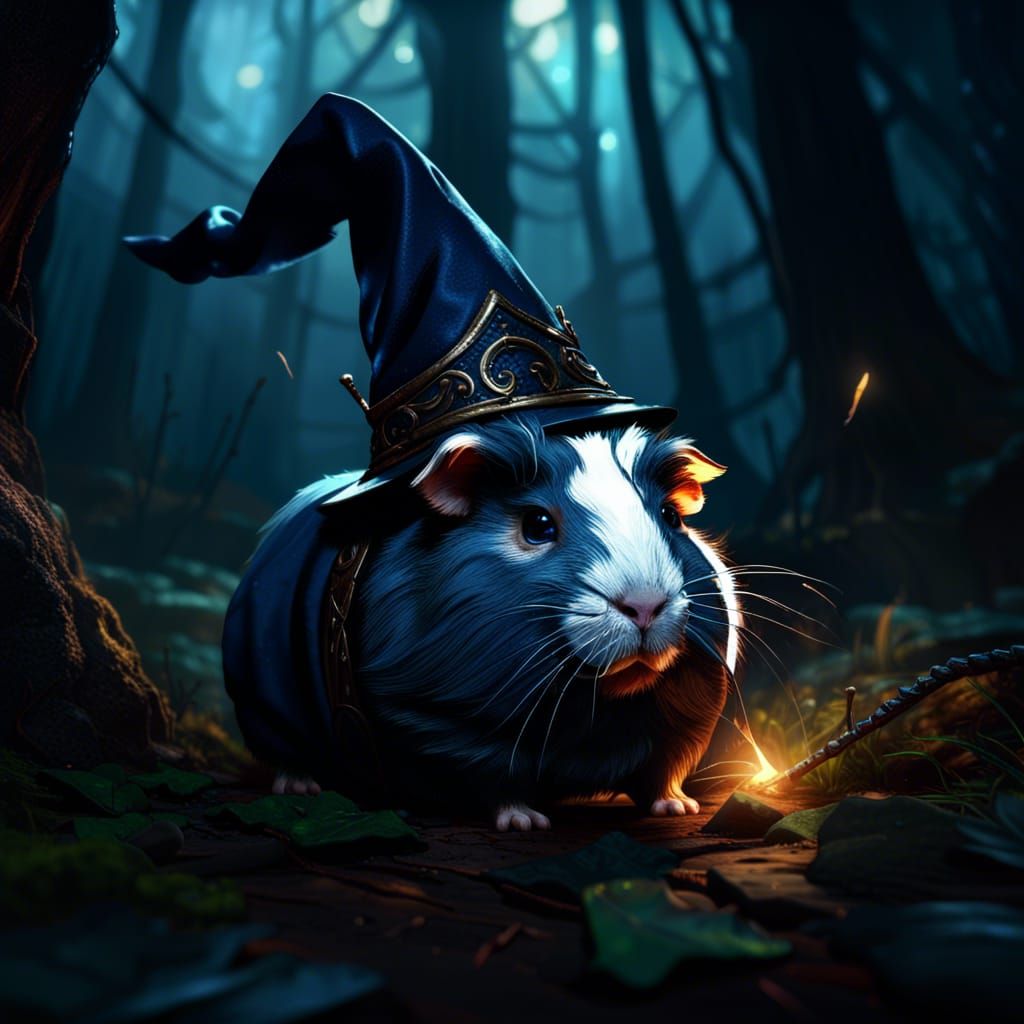 Wizard Guinea Pig in Dark Fantasy Forest