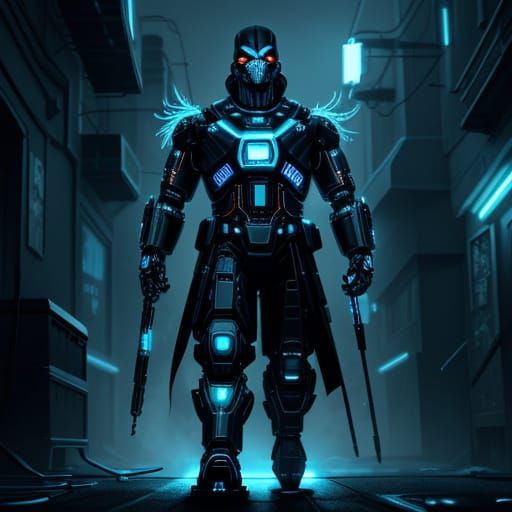 Cybernetic Penguin Agent in Neon Noir Style