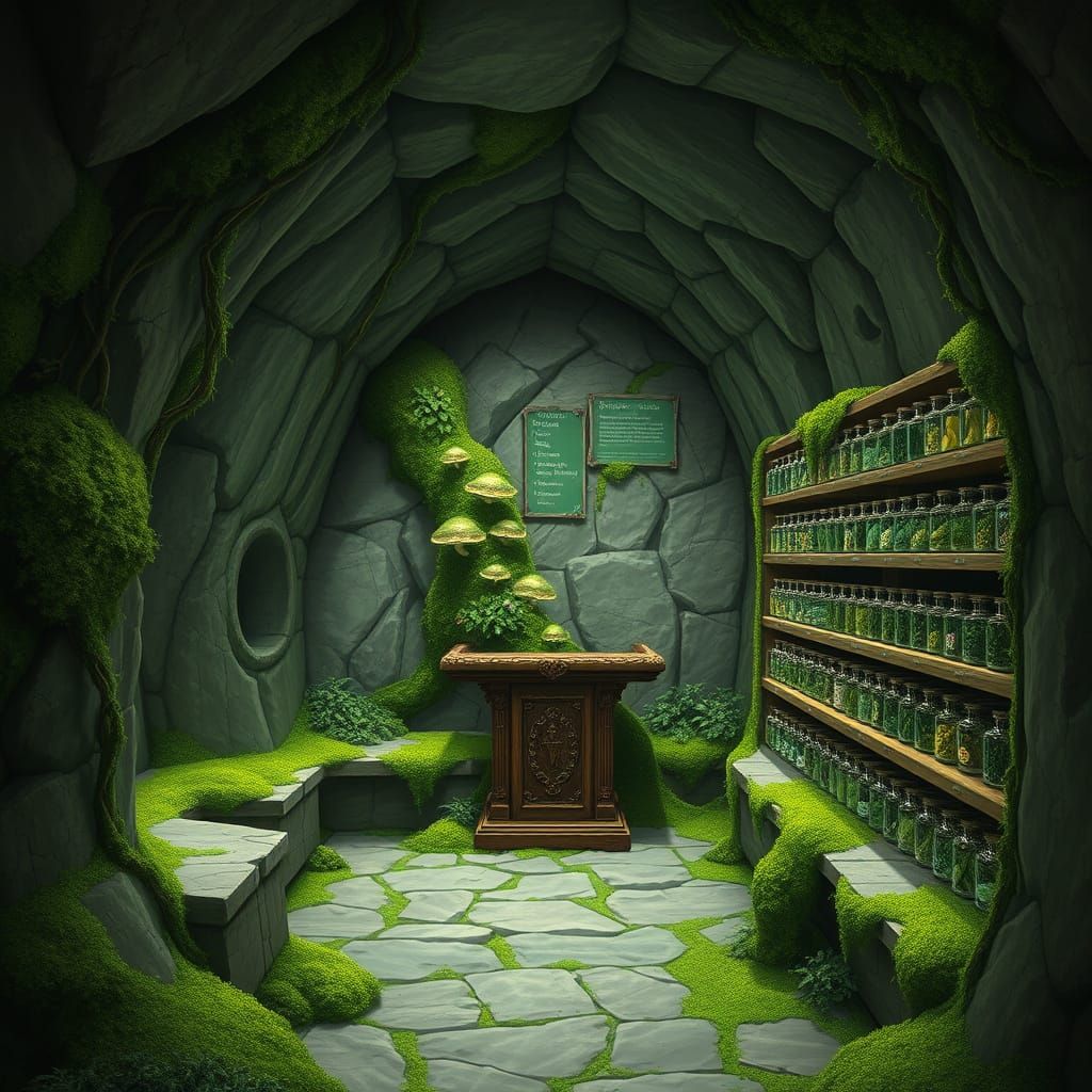 Ancient Stone Alcove Teeming with Life