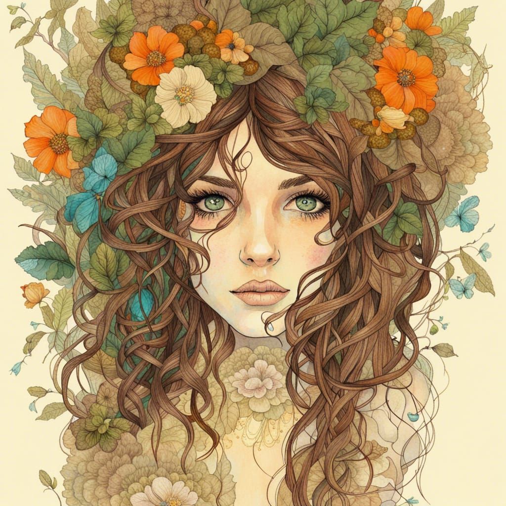 Ornate Portrait of a Beautiful Forest Dryad