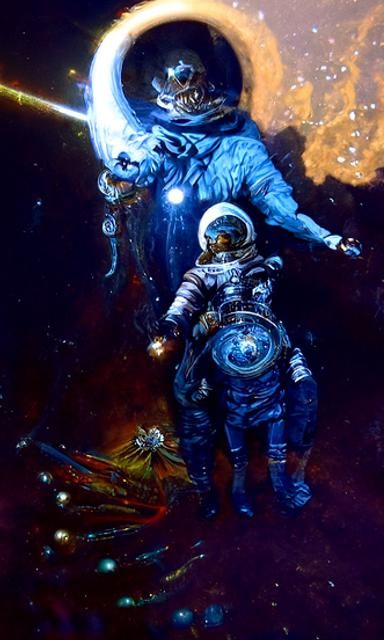 Astronaut and Galaxy: Cosmic Holographic Illustration