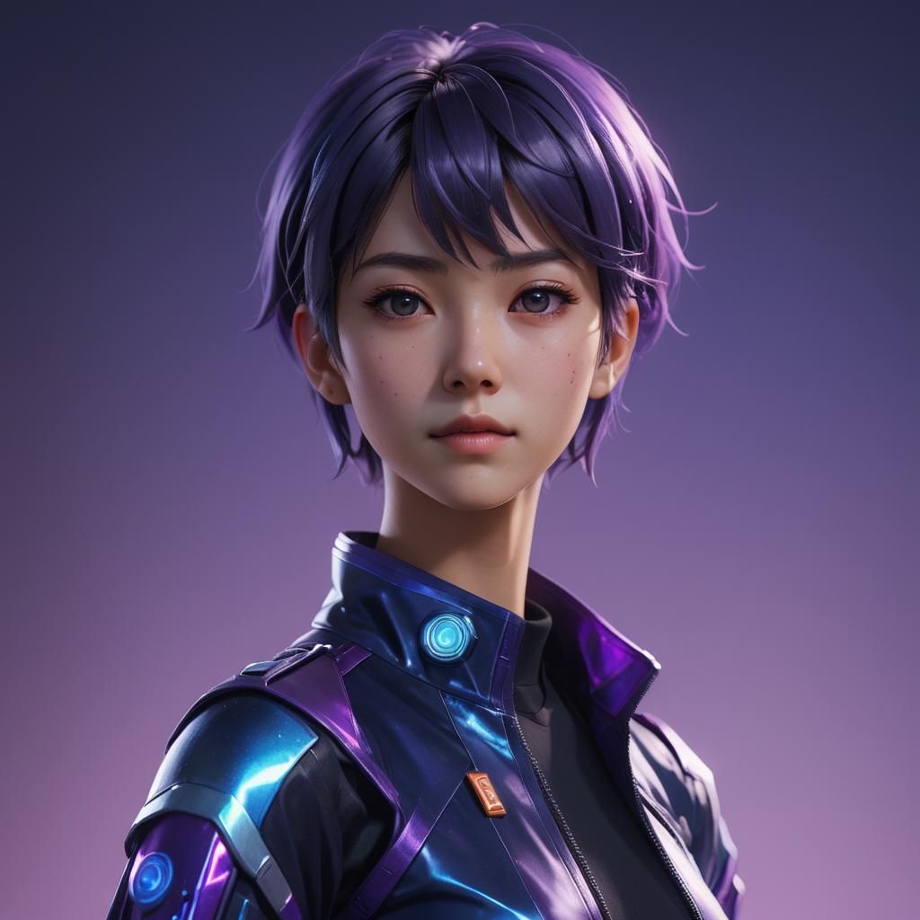 Hyper-Realistic 3D Anime Portrait with Iridescent Glow