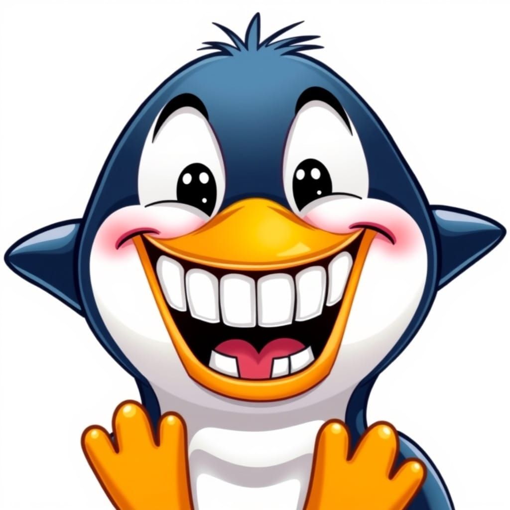 Vibrant Cartoon Penguin with Wide Grin