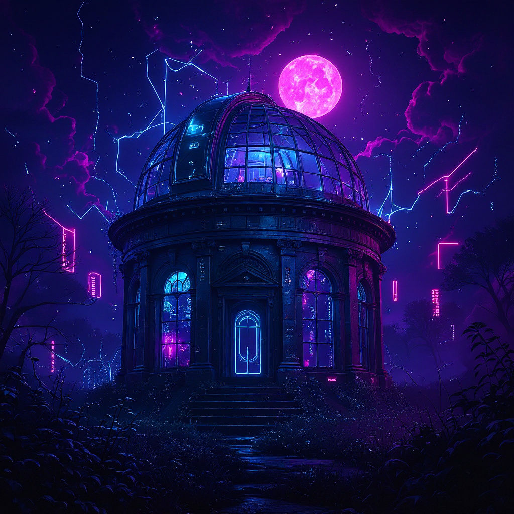 Bioluminescent Observatory Under Cosmic Skies