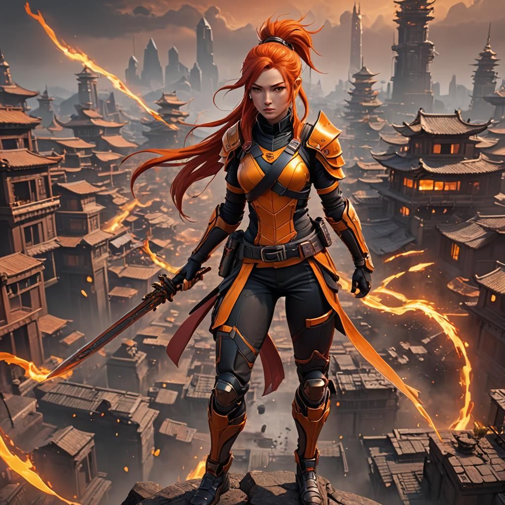 Skylor, Amber Ninja in Detailed Digital Painting