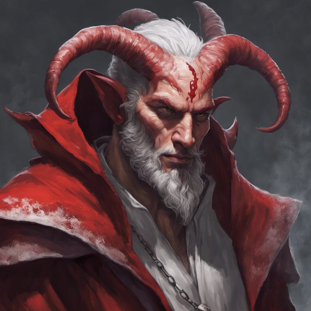 Tiefling Portrait with Horn Beard in Fantasy Art