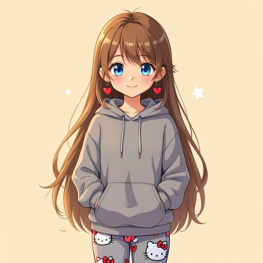 Anime Girl with Blue Eyes and Hello Kitty Pants